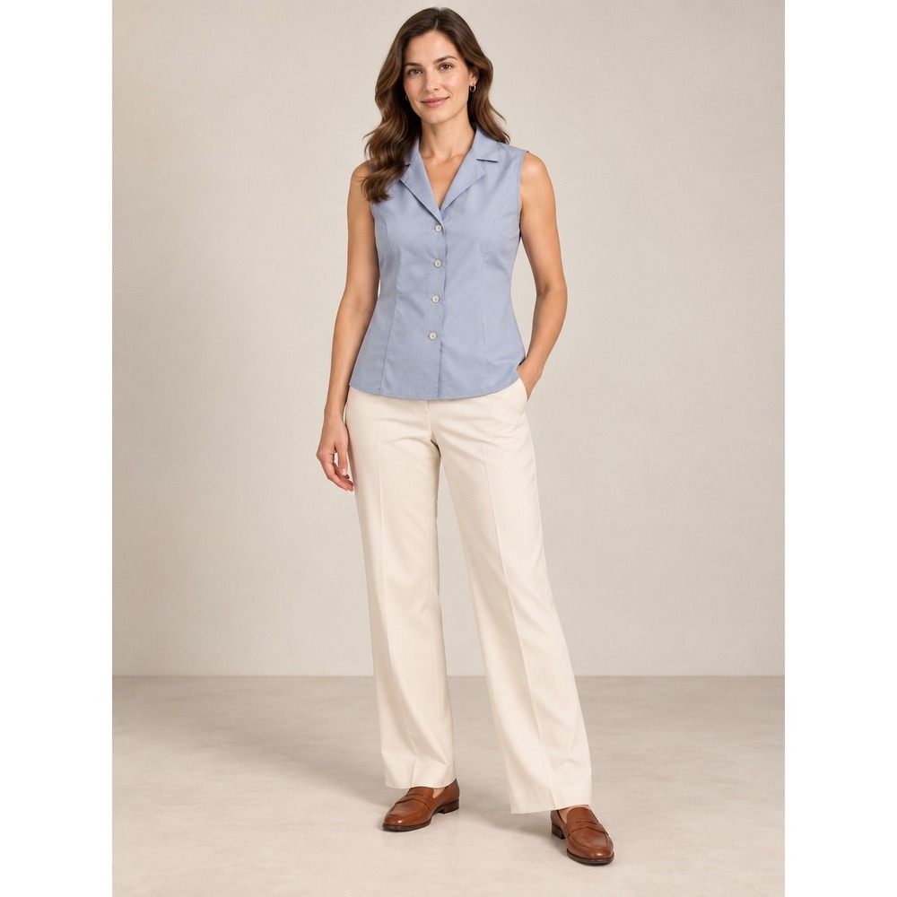 Calvin Klein Light Blue Sleeveless Button Down Non-Iron Minimalist Old Money Top